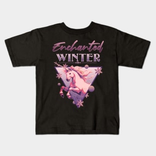 Enchanted Winter 80s Retro Unicorn Kids T-Shirt